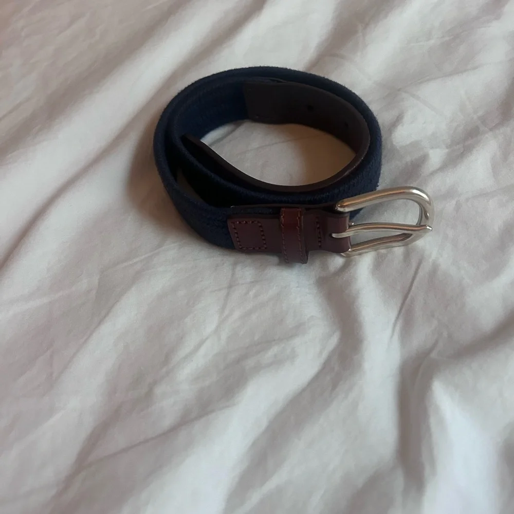 J. Crew Factory Navy Belt with Brown Leather Accents